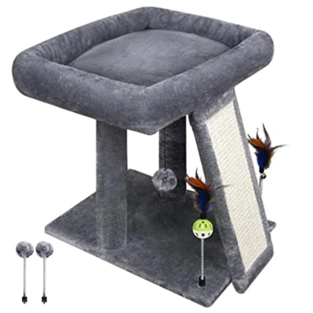 Cat Tree Tower Indoor Cats Scratching Post Climbing Play Activity Centre Grey